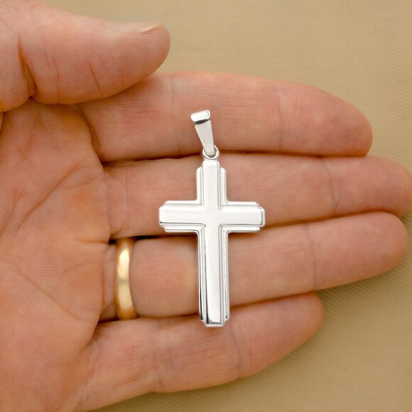 Solid 925 Sterling Silver Cross Pendant, Classic Minimalist Men's& Women's Cross - Picture 3 of 3
